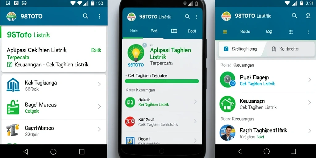 Tampilan antarmuka aplikasi 98TOTO untuk cek tagihan listrik.