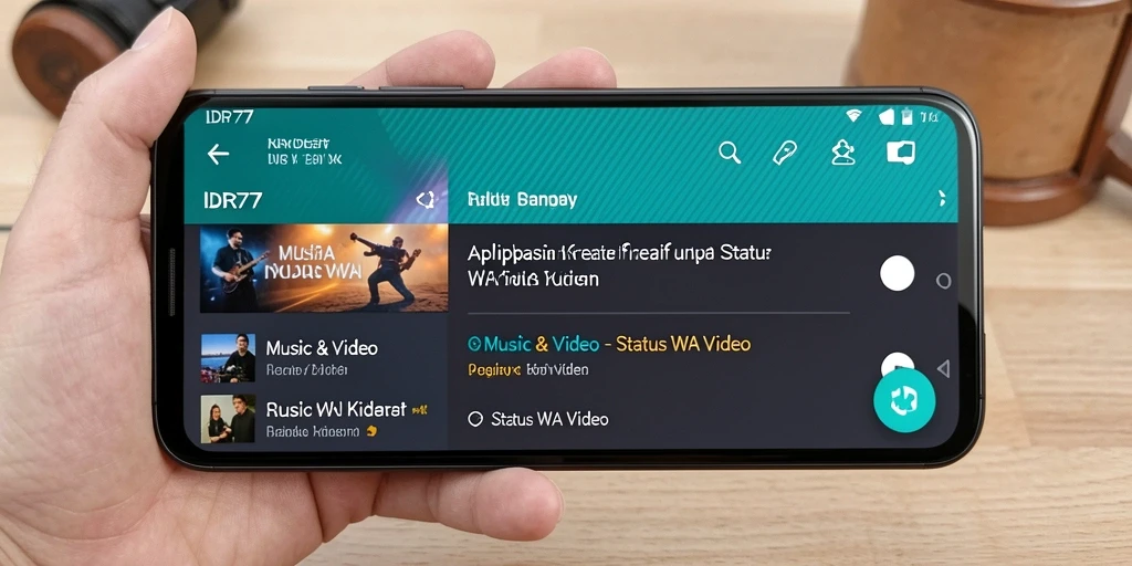 Screenshot aplikasi IDR77 menampilkan antarmuka pembuatan Status WA Video yang menarik.