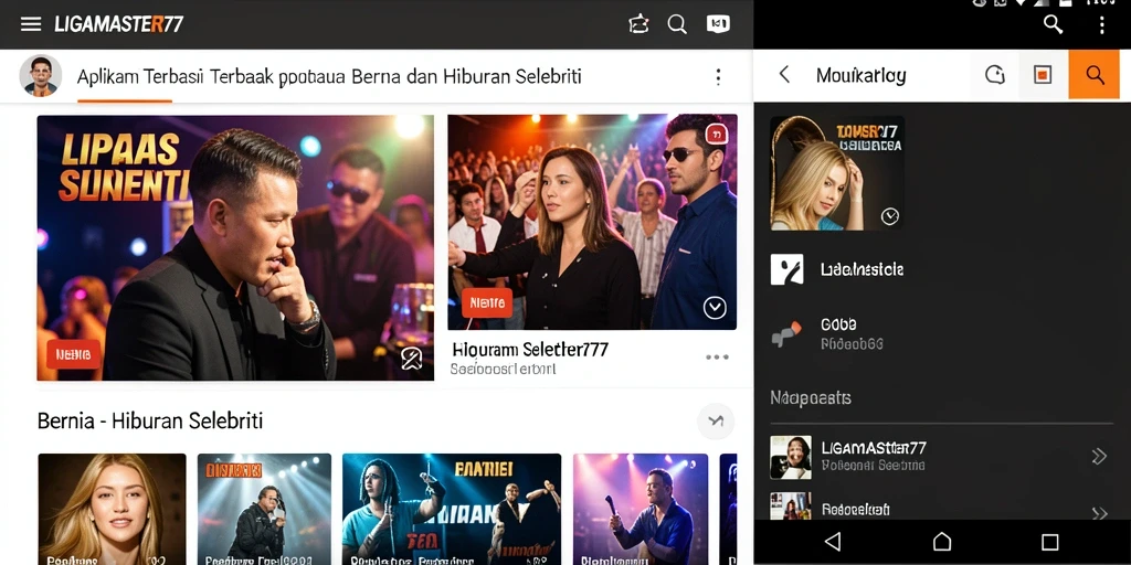 Antarmuka LIGAMASTER77 menampilkan berita selebriti terkini dan menarik.